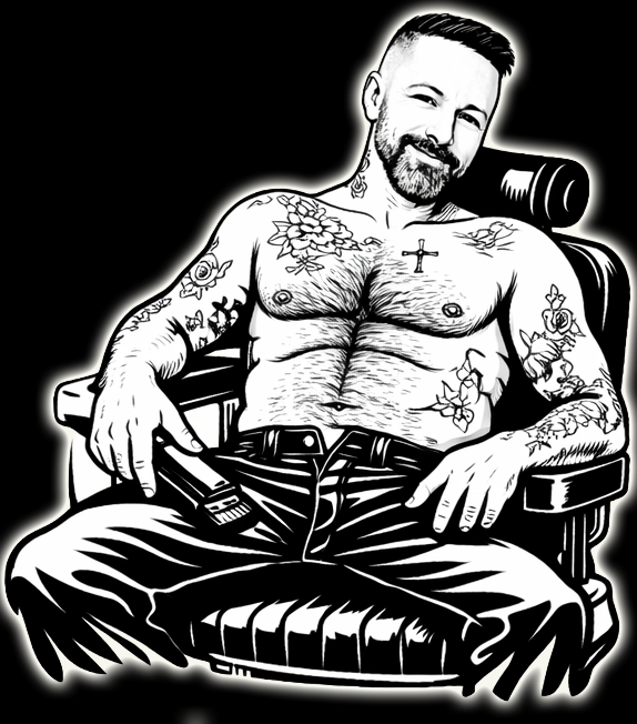 The Barber seated in a barber chair